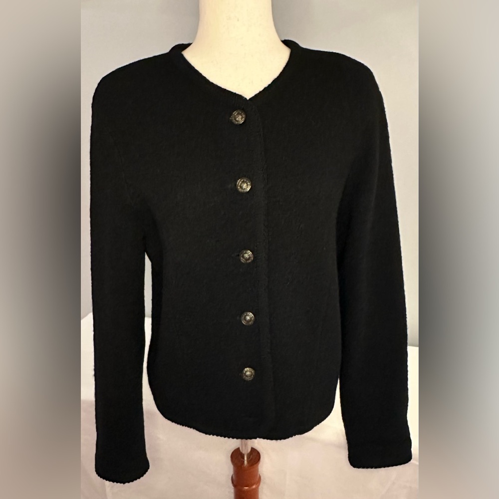 Tally Ho!! Collection Pollak Black Wool Cardigan SZ S Gorgeous Metal Buttons